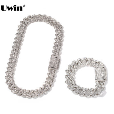 UWIN 18mm Zinc Alloy Miami Cuban Chain Necklacecelet Set For Men Iced Out Bling Rhinestones Hip Hop Jewelry Drop Shipping