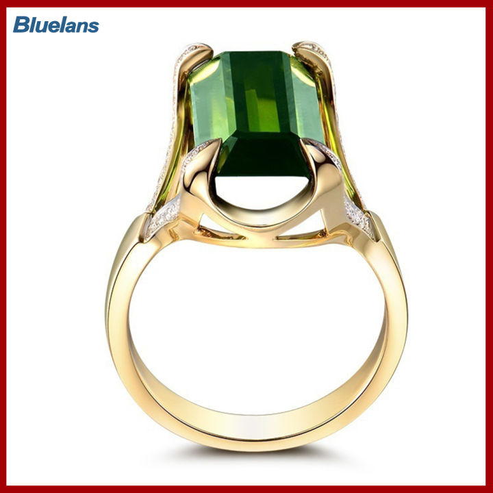 Bluelans®ของขวัญเครื่องประดับ Charming แหวนใส่นิ้วสำหรับผู้หญิงพลอยเทียมสีเขียวแฟชั่น