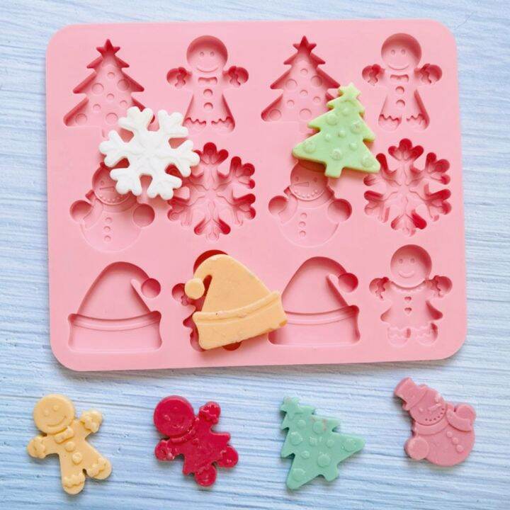 lz-christmas-hat-silicone-chocolate-mold-snowflake-snowman-biscuit-fudge-candy-making-gingerbread-man-decora-o-do-bolo-bandeja-de-gelo-presentes-diy