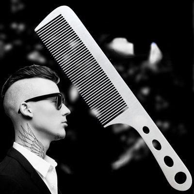 ‘；【。- 1PC Titanium Steel Comb Professional Salon Hair Hairdressing Anti-Static Barbers Comb Ultra Thin Hair Brush For Men