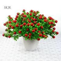 SKJK 1 สาขา 5 ส้อม พริกไทยจิ๋ว สีสดใส ดอกไม้ DIY พลาสติก ของตกแต่งบ้าน ไม้มงคล พืชปลอม ผลไม้ประดิษฐ์