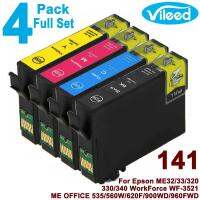 4 Pack 141 BK C M Y Ink for EPSON T1411 T1412 T1413 T1414 Full Set Black Cyan Magenta Yellow Compatible Print Cartridge for ME 32 33 320 330 340 ME32 ME33 ME320 ME330 ME340, ME OFFICE 535 560W 620F 960FWD, WORKFORCE WF-3521 WF3521 Inkjet Printer