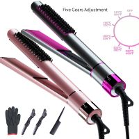 【LZ】♘☊  Pente alisador de cabelo multifuncional Escova quente Flat Iron elétrica Encrespador Curling Styling Tools