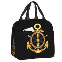 □▬ Nautical Sailor Anchor Insulated Lunch Bag for Women Portable Thermal Cooler Bento Box Kids School Children Work Pinic Tote Bags