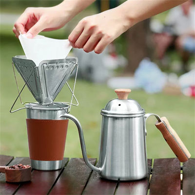 Beusia Beusia ชุดถ้วยกรองพับกาน้ำชาและกาแฟ,หม้อเหล็กสแตนเลสชงกาแฟต้มด้วยมืออุปกรณ์หม้อชงกาแฟตั้งแคมป์