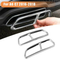 2 Buah Pipa Knalpot Mobil Krom Dekorasi Bingkai Ekor Tenggorokan Pipa Dimodifikasi Cover Trim สำหรับ-Audi A6 C7 2016-2018