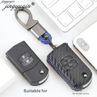 hgjmgkkk Jingyuqin 2 buttons Carbon leather Car Remote Flip Key Case Cover For Mazda 3 2 6 M2 M3 M5 M6 CX-5 CX-7 CX-9 RX-8 MX5