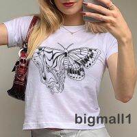 BIGMALL-Women Summer Casual T-shirt, Butterfly Print Short Sleeve Round Neck Pullover