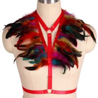 【cw】 Goth Bondage Shoulder Wear Harness Hollow Out Color Feather Epaulettes