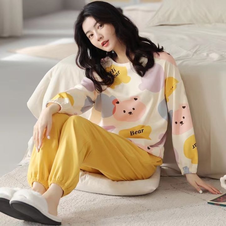 pajamas-ladies-spring-autumn-long-sleeve-polyester-cotton-womens-autumn-and-winter-large-size-casual-autumn-homewear-set
