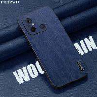 NORVIK เคสโทรศัพท์ Redmi 12C,หรูหรา Matte Soft TPU แบบลายไม้ธุรกิจหนังคลุมทั้งหมด Sweatproof N17-D1ด้านหลัง