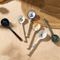 Ceramic Long Handle Soup Spoon Japanese Dessert Spoons For Cake Ice Cream Porridge Kitchen Tableware Utensil Teaspoon Serving Utensils