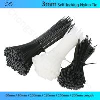 100Pcs Self-locking Nylon Tie Plastic Cable Tie Organiser Fasten Black White 3x60mm 3x80mm 3x100mm 3x120mm 3x150mm 3x200mm