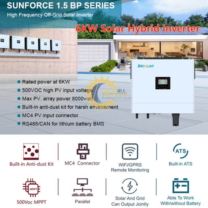 6kw Solar Hybrid Inverter 500Vdc PV 100A MPPT with Without Battery Anti Dusk Design Solar