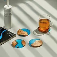 4 Pack Wooden Coasters with Epoxy Resin, Bar Coaster for Drinks, Modern Coasters for Bar Kitchen Home Apartment