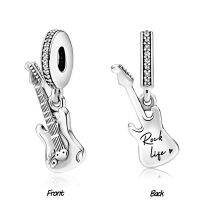 【HOT】 Punk Johnny Hallyday Guitar Charms Bangles Dangle Bracelet Letter Rock Life Pendant Beads Pulseira Women Jewelry Accessories DIY