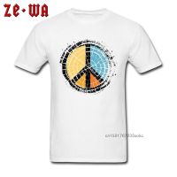 Colored White Tshirt For Man Wooden Peace Symbol Cotton Male Tshirts Hop Clothing Guys Tees Gildan