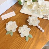 Women Elegant Camellia Flower Hairpins White Plastic Flower Imitation Pearls Hair Clips Barrettes Headdress Hair Accessories