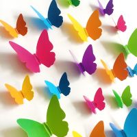 ☼۩ 30pcs 3d Pvc Multicolor Butterfly Wall Stickers Art dcal living Room Solid Color Butterflies For Home decor Mural DIY Decals