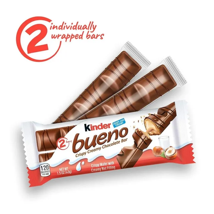 KINDER BUENO - CRISPY CREAMY CHOCOLATE & HAZELNUT BAR (2 BAR/PACK) - 43 ...