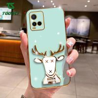 Toosci เคสนิ่มใส่โทรศัพท์แท่นยึดยืดได้สีลูกอม Elk Deer ที่ใช้ตกแต่งภายนอกหรูหรา,ฝาหลัง TPU สำหรับ VIVO Y36 Y35 Y01 Y02S Y15A Y15S Y16 Y21 Y21S Y77e Y21T Y22 Y22S Y33S Y76 Y75 Y76S Y21A