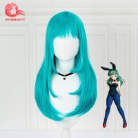 JOY&amp;BEAUTY Hair Anime Bulma Wig 45cm Medium Long Straight Synthetic Hair for Women Costume Party Wig Green Japanese Anime Wig  Hair Extensions Pads