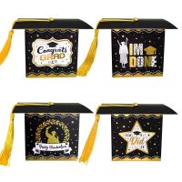 ☊✽✤ 10pcs New Graduation Hat Paper Box Graduation Celebration Party Packaging Gift Box Gold Plated Bachelor Hat Doctor Hat Candy Box