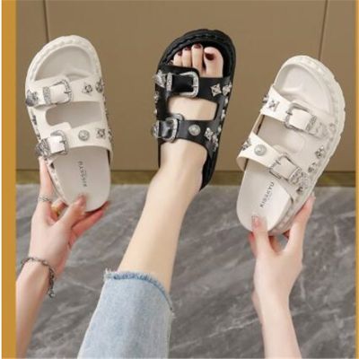 ขายดีที่สุด ioztt2023 - /┅♀✗ Slippers Platform Rivets Punk Leather Mules Metal Fittings Shoes Female Outdoor Slides