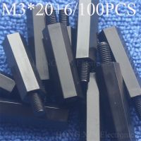 Hot 100Pcs M3 Thread 20mm 6mm PCB Fixed Nylon Hex Column Standoff Spacer Pillar Black Male to Female nylon spacer