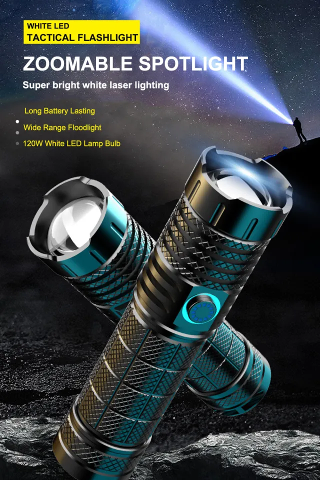 Tactical Flashlight High Lumens Battery Powered Type C 120W White