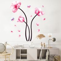 Pink Painted Tulip Vinyl Wall Adhesive Flowers Stickers For The Wall Mural Home Living Room Decoration Pvc House Door Decal Deco Wall Stickers  Decals