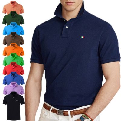 เสื้อโปโลผ้าคอตตอนปักลายธงคุณภาพสูงฤดูร้อน1 100% เสื้อโปโลลำลองเสื้อเชิ้ตแขนสั้นผู้ชายเสื้อโปโลแฟชั่นผู้ชาย