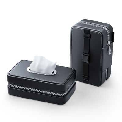 Car Tissue Box Holder Faux Leather Car Center Console Armrest Napkin Container Sun Visor Backseat Tissue Case With Fix Strap