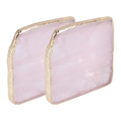 2Pcs Agate Slice Pink Agate Coaster Teacup Tray Decorative Design Stone Coaster Gold Edges Home Decor Gemstone Coaster Natural Crafts