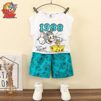 Boys and Girls vest suit 2023 new children summer cartoon cat and mouse shorts sleeveless two-piece suit tide