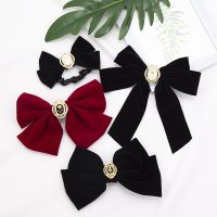 【YF】 Black Burgundy Velvet Bow Spring Clip Hair Pin Elegant Fabric Alloy Roses Clips Women Ponytail Barrette Heawear Accessories