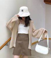 LKB8091 เสื้อคาดิเเกนไหมพรมใหม่ กันแดดกันหนาว ผ้านุ่มใส่สบาย สี brown/white/cream ขนาดฟรีไซส์