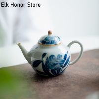 100ml Ancient Blue And White Ceramic Teapot Hand Painted Lily Single Pot With Fiter Tea Making Small Kettle Kung Fu Tea Set Gift