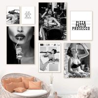 Black and White Pasta Quote Poster Wall Art Canvas Painting Fashion Lady in Kitchen Bar Prints Nordic Picture for Home Decor Wall Décor