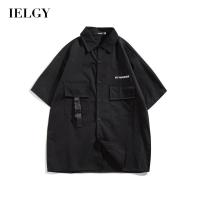 IELGY เสื้อเชิ้ตแขนสั้นผู้ชายสไตล์ฮ่องกงผู้ชาย