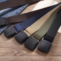 Mens Canvas Belt Plastic Buckle Metal-Free Military Tactical Waist Belt Outdoor Hiking Webbing Belt