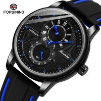 ZZOOI Forsining Fashion Black Blue Mechanical Wristwatch Transparent Waterproof Automatic Watch Silicone Band Male Casual Sport Clock