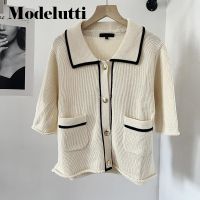 ✙▫☃ Donegirl 2023 New Pockets Lapel Knitted Sweater Breasted Short Cardigans Commute