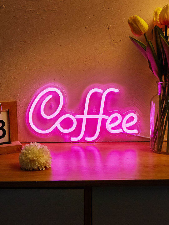 Coffee Neon Sign Neon Signs for Wall Decor Coffee Light Up Signs USB Powered Pink Neon Lights