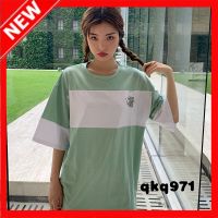 qkq971 Loose Women Half A Sleeve T-Shirt Color Connect With Short Sleeves Of The Embroidered Coat.