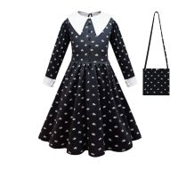 [COD] Cross-border childrens long-sleeved family cos play costume girls black lapel dress