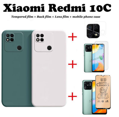 เคสโทรศัพท์ซิลิโคนผิวด้าน4in1 Xiaomi Redmi 10C สี + ฟิล์มนิ่มเซรามิก + ฟิล์มเลนส์ + ฟิล์มหลังเคสโทรศัพท์ Redmi 10C 10A