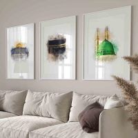 2023 ❈▼ Islamic Poster Landscape Canvas Print Mescid Aqsa Kaaba Mosque Nabawi Wall Art Painting Bohemia Picture Modern Home Room Decor