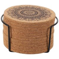 1 Set of 12PCS Creative Nordic Mandala Design Round Shape Wooden Coasters with Rack(1xRack and 12 Coasters)