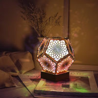 Bohemian Style Floor LED Lamp 3D Projection Floor Light with Hollow USB Powered Night Lamp Star Light Bedroom Decoration